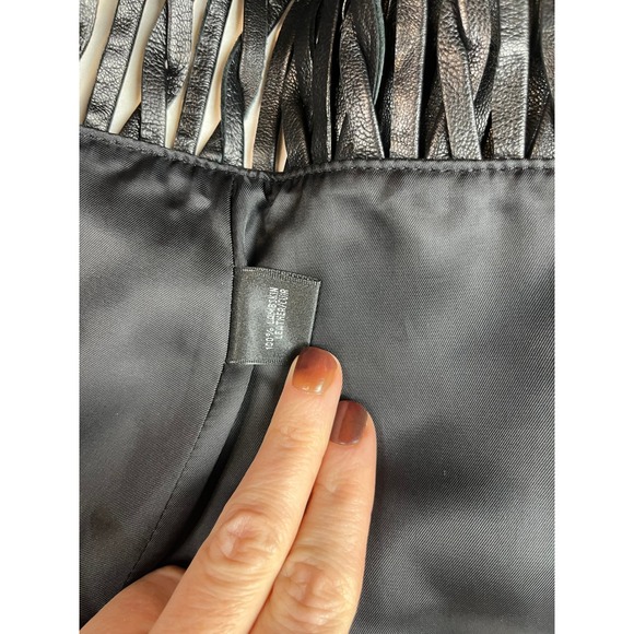 Lafayette 148 New York Black Lambskin Leather Fringe Lattice Jacket Womens 6 - Picture 4 of 9